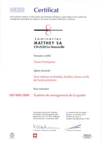 Lamineries MATTHEY SA ISO 9001:2008