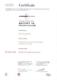 Lamineries MATTHEY SA ISO 9001:2008